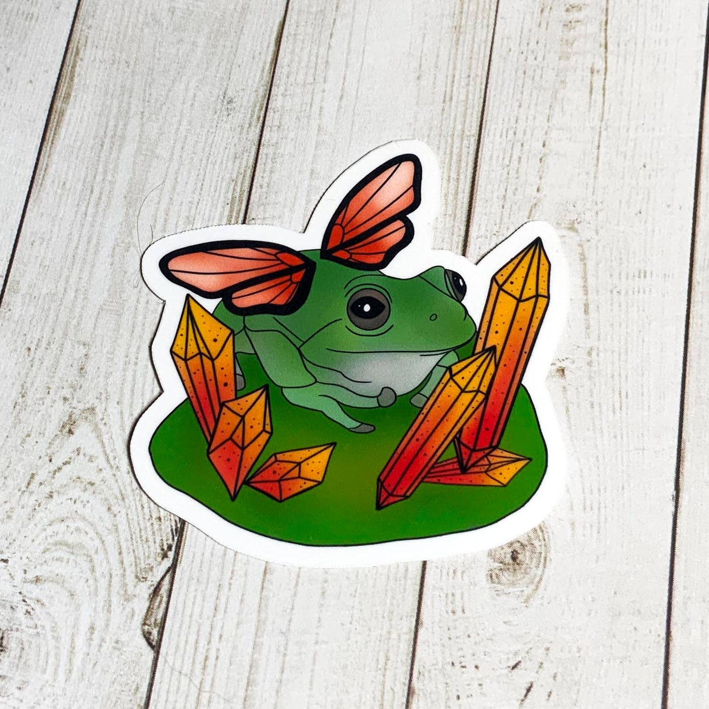 Frog Fairy with Orange Wings and Crystals Vinyl Sticker | 3"