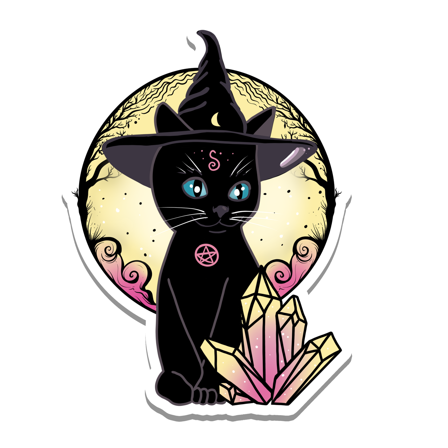 Witchy Black Cat in Witch Hat Vinyl Sticker | 3"