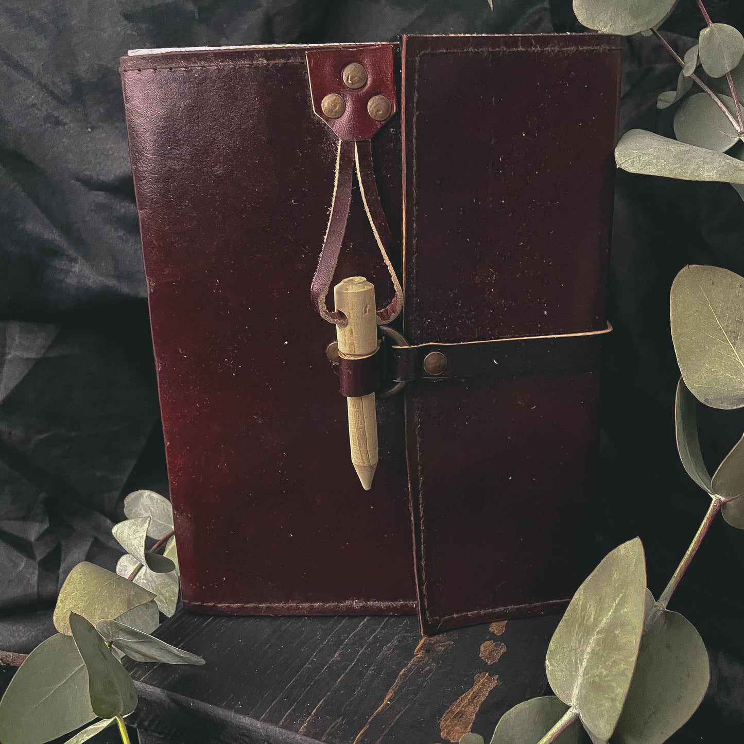 Leather Journal with Wood Peg Closure