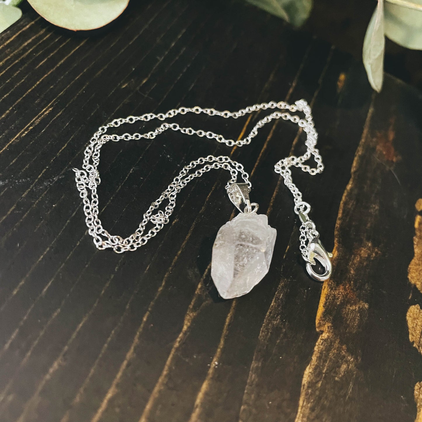 Clear Crystal Quartz Rough Gemstone Point Necklace
