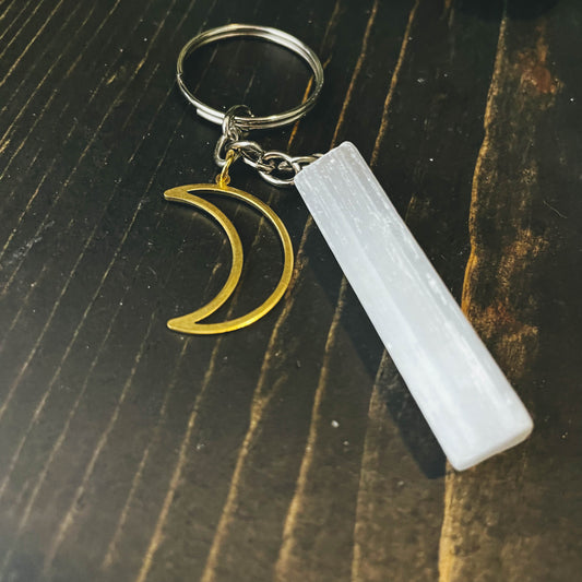 Selenite Rough Gemstone Key Chain