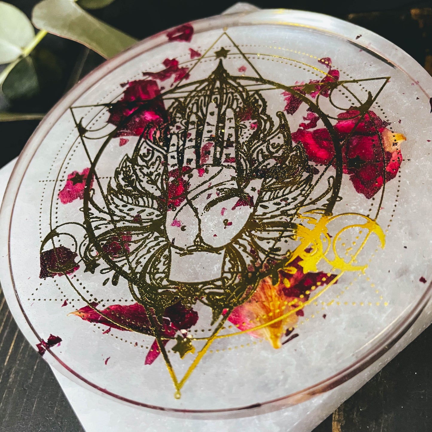 Rose Quartz Palmistry Altar Tile & Crystal Charger