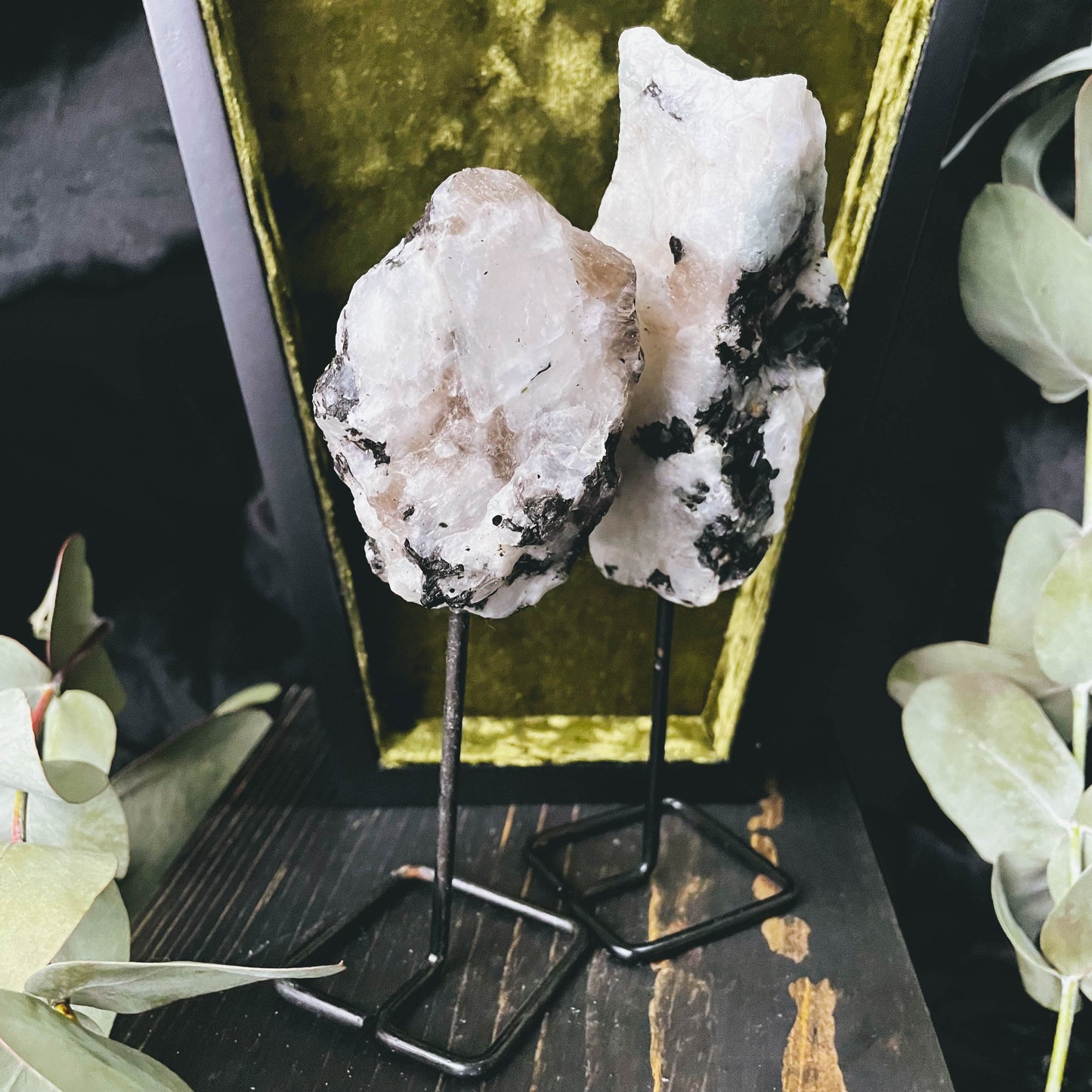 Rough Rainbow Moonstone Crystal On Stand