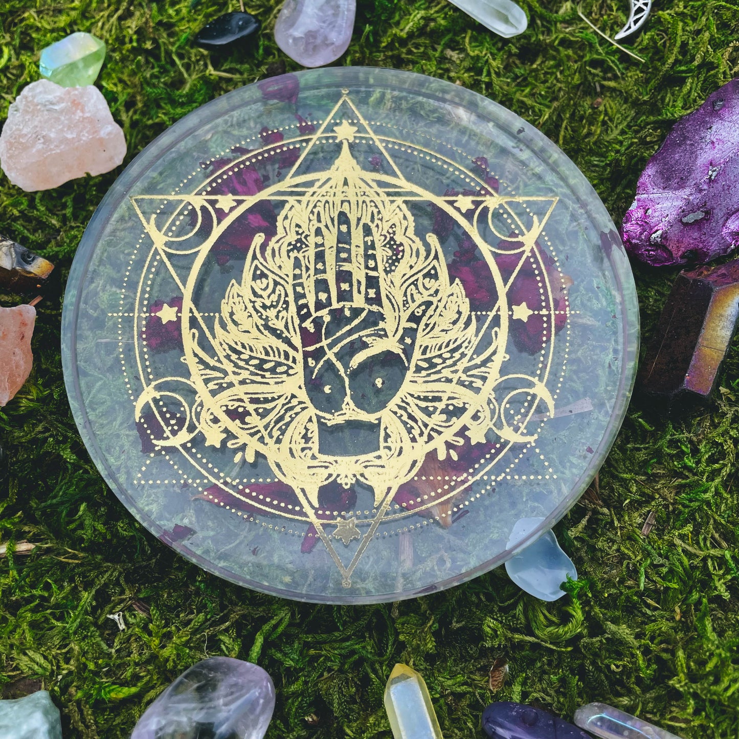 Rose Quartz Palmistry Altar Tile & Crystal Charger