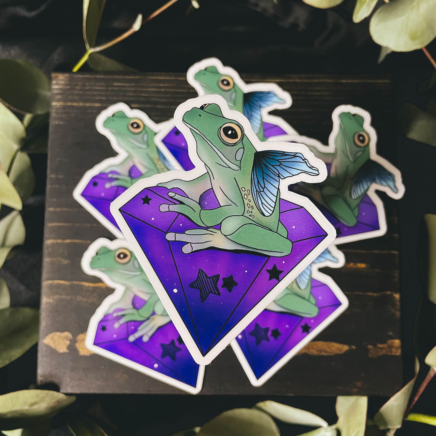 Magical Frog Fairy on Purple Crystal Vinyl Sticker