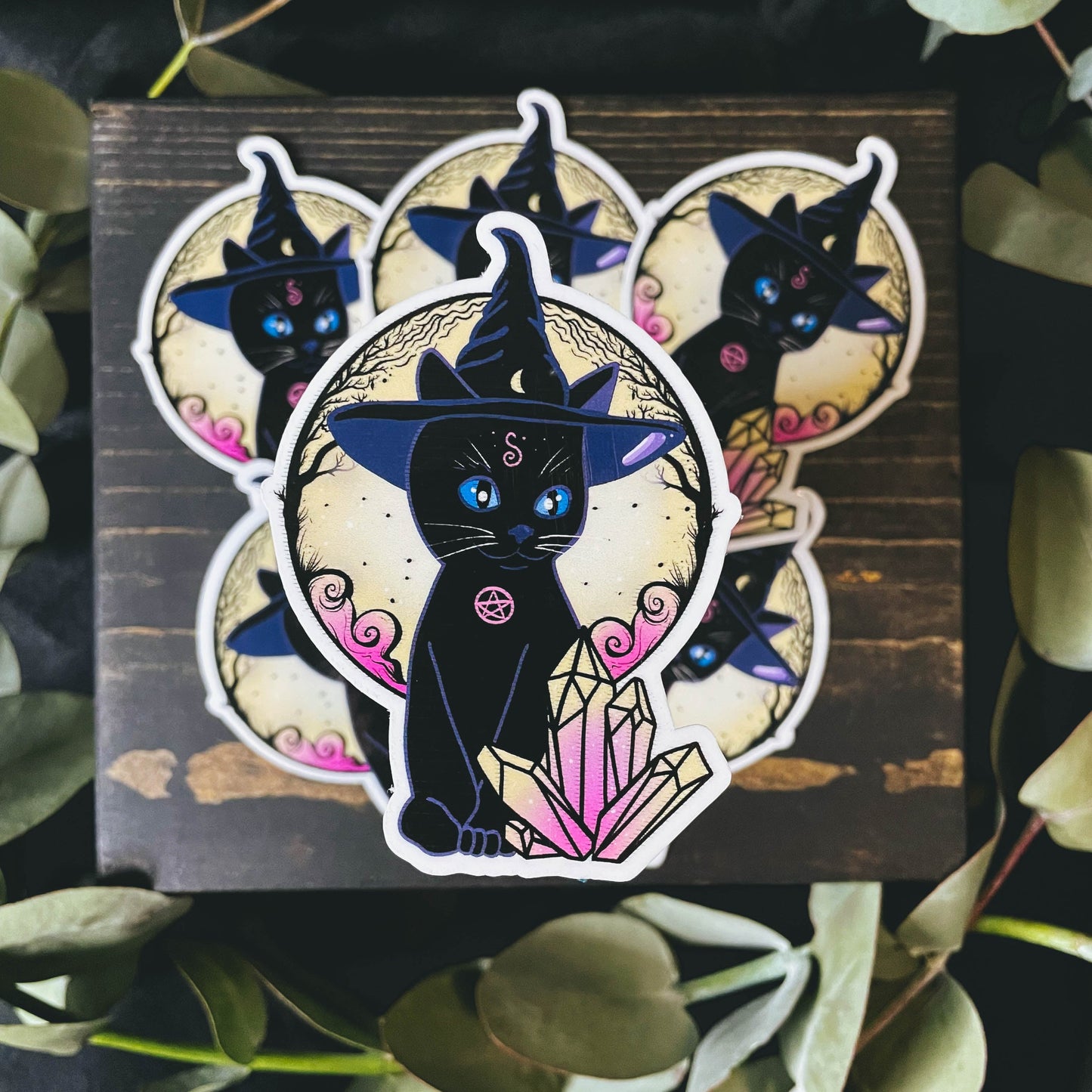 Witchy Black Cat in Witch Hat Vinyl Sticker | 3"