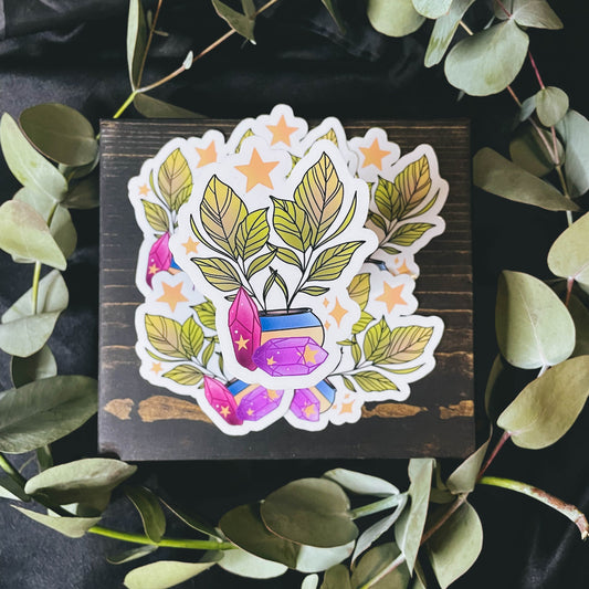 Witchy Crystal and Plants Vinyl Sticker | 3"