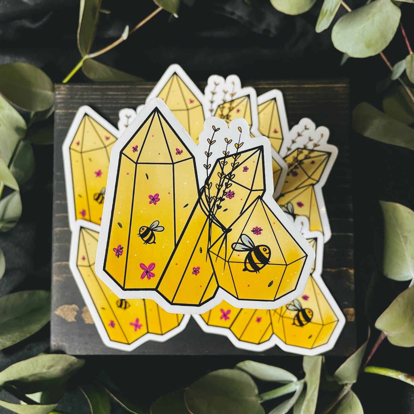 Yellow Bumble Bee Crystal Vinyl Sticker | 3"