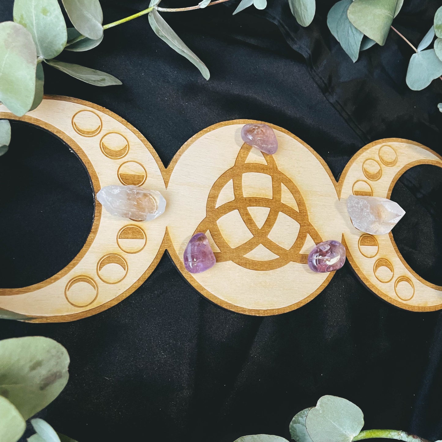 Triple Moon Wooden Crystal Grid
