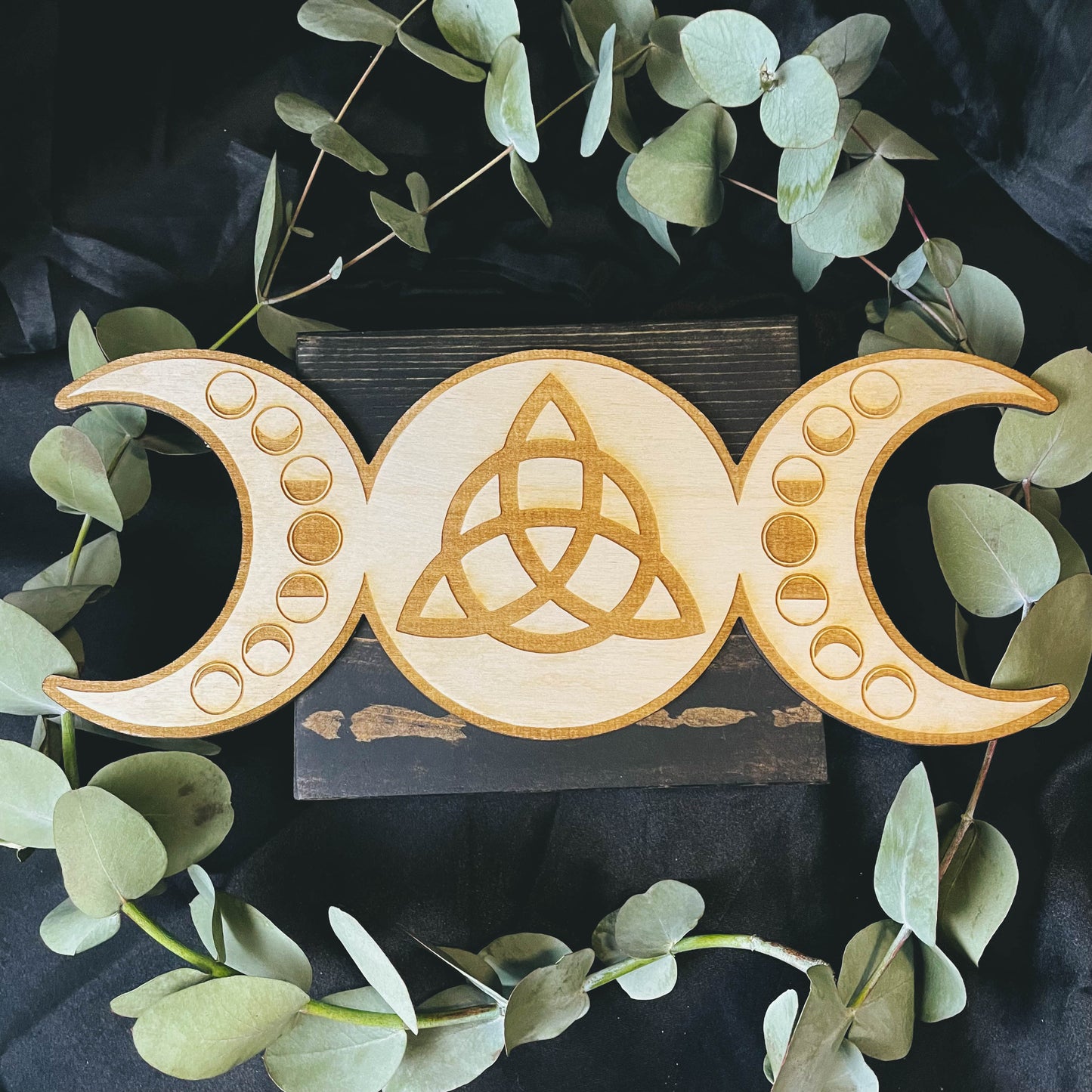 Triple Moon Wooden Crystal Grid