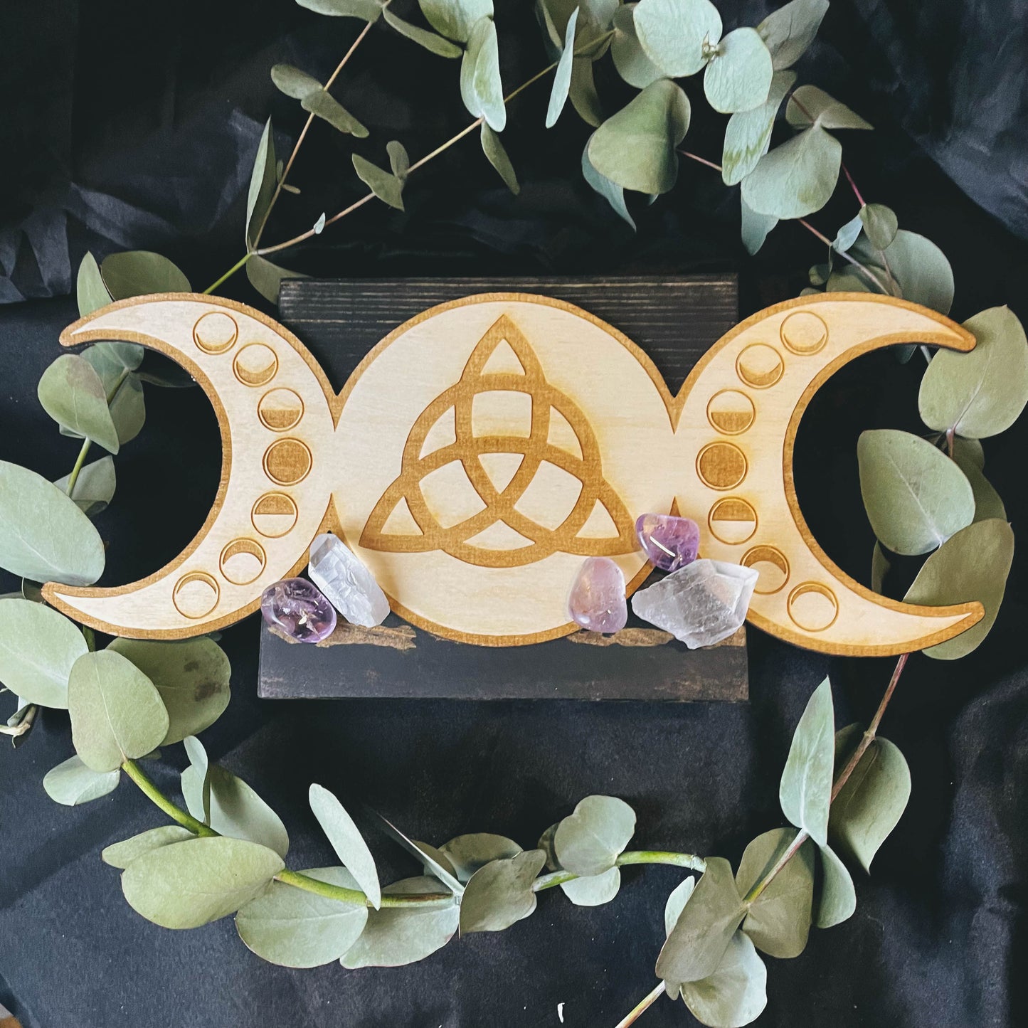 Triple Moon Wooden Crystal Grid
