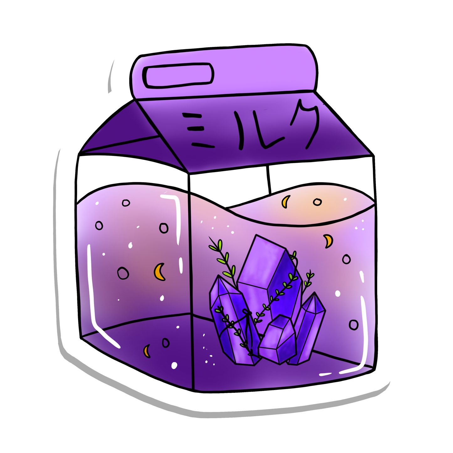 Cute Purple Crystal Milk Carton Vinyl Sticker | 3"
