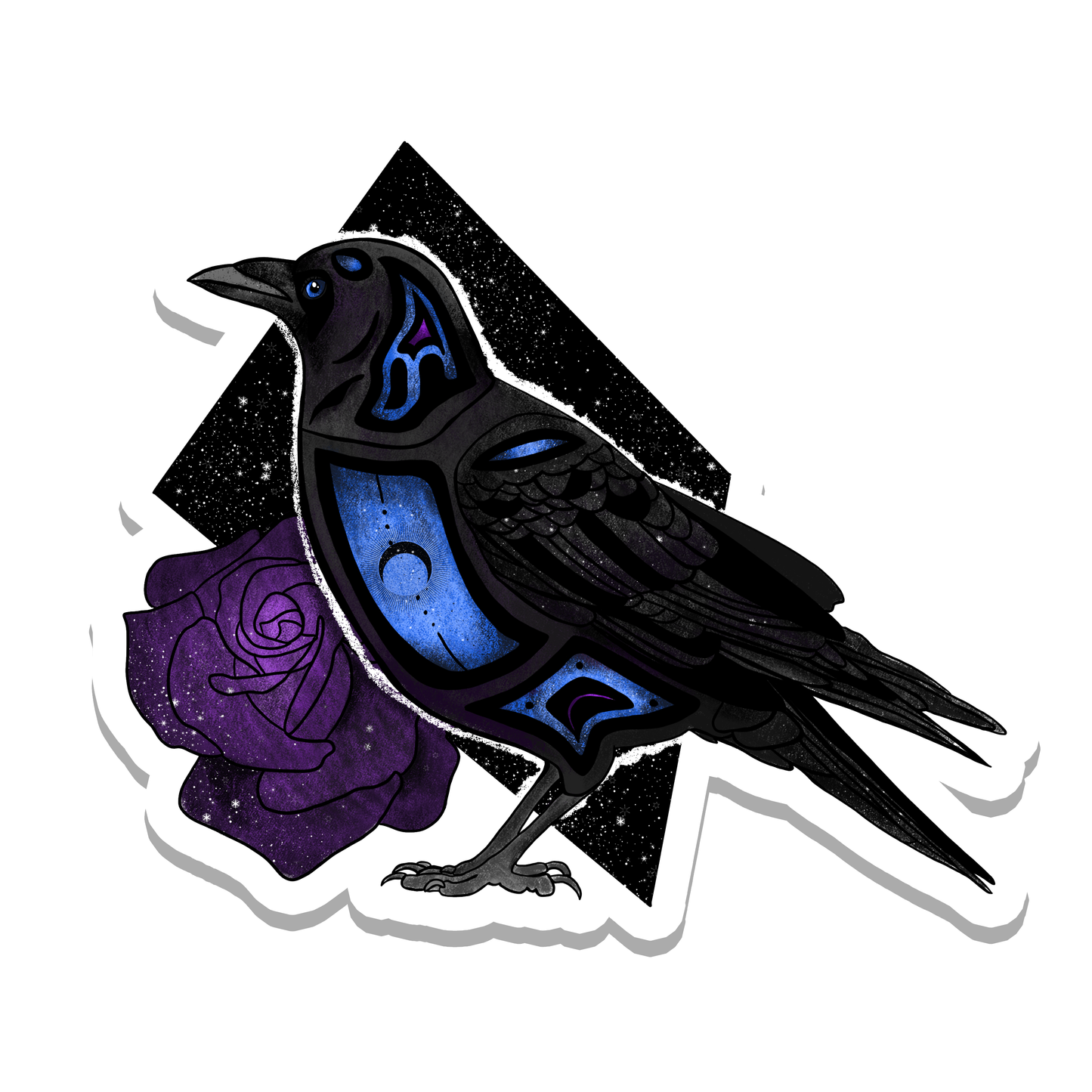 Purple and Blue Raven Bird Vinyl Sticker | 2.7"