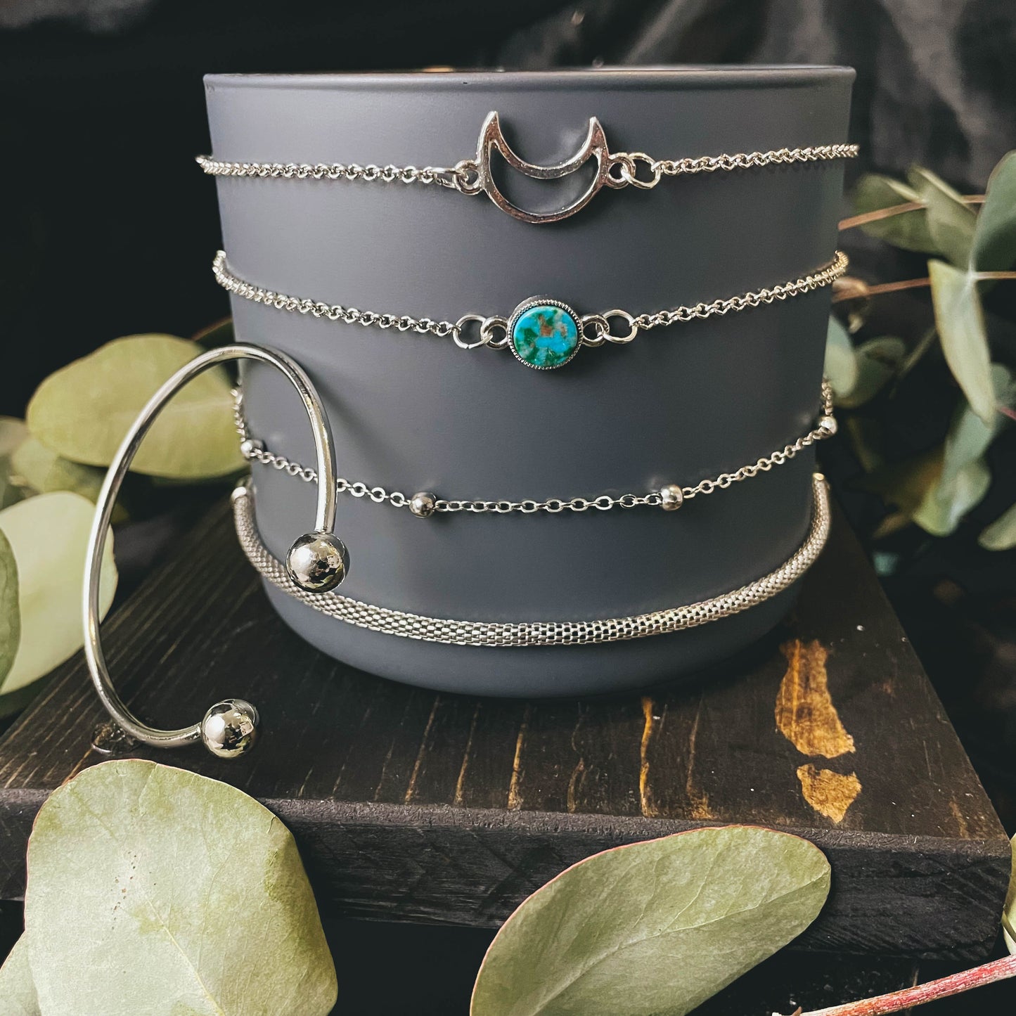 5-Piece Moon Bead Chain & Cuff Bracelet Set