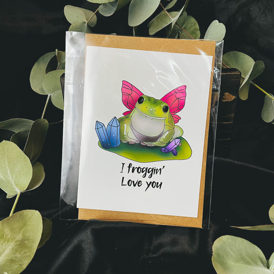 I Froggin' Love You Cottagecore Pun Greeting Card - Blank