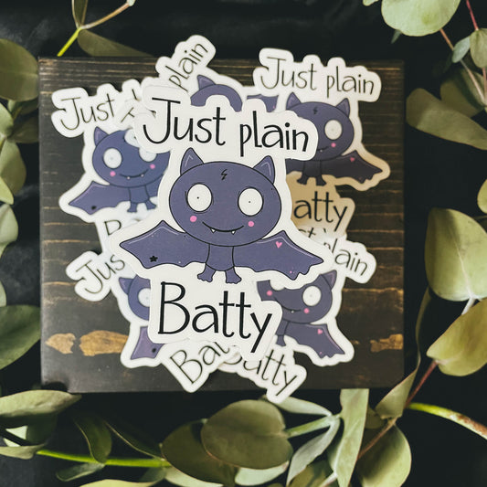 Cute Bat with Just Plain Batty Quote Vinyl Sticker | 3"