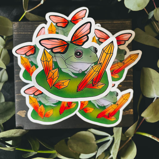 Frog Fairy with Orange Wings and Crystals Vinyl Sticker | 3"
