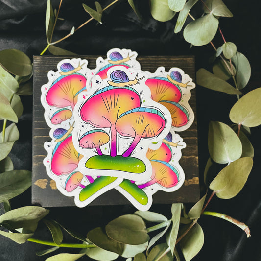 Pastel Mushrooms with Snail Vinyl Sticker | 3"