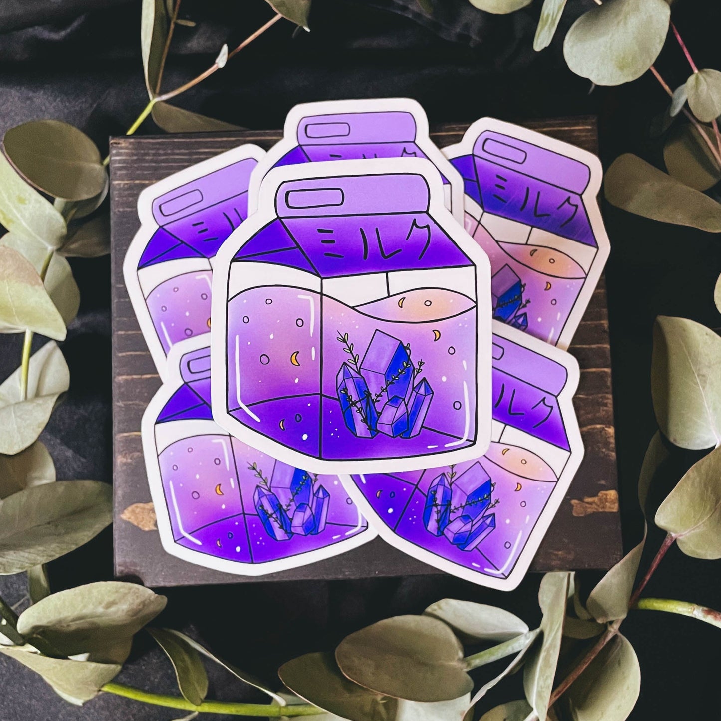 Cute Purple Crystal Milk Carton Vinyl Sticker | 3"
