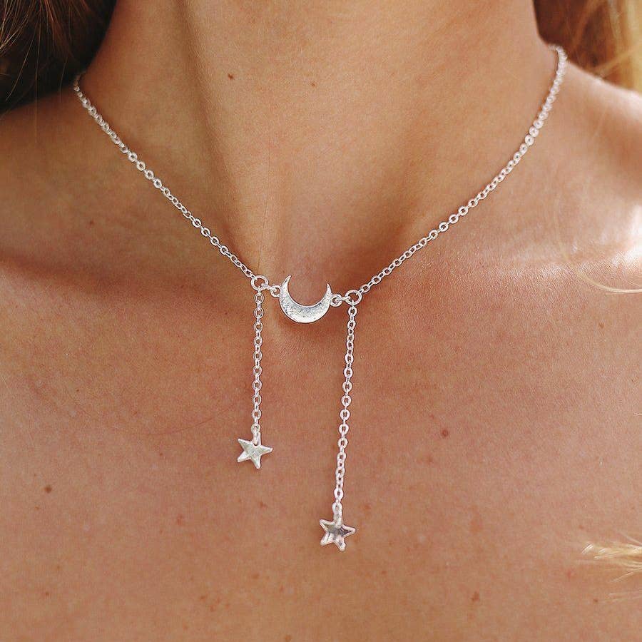 Moon & Star Single Layer Tassel Necklace